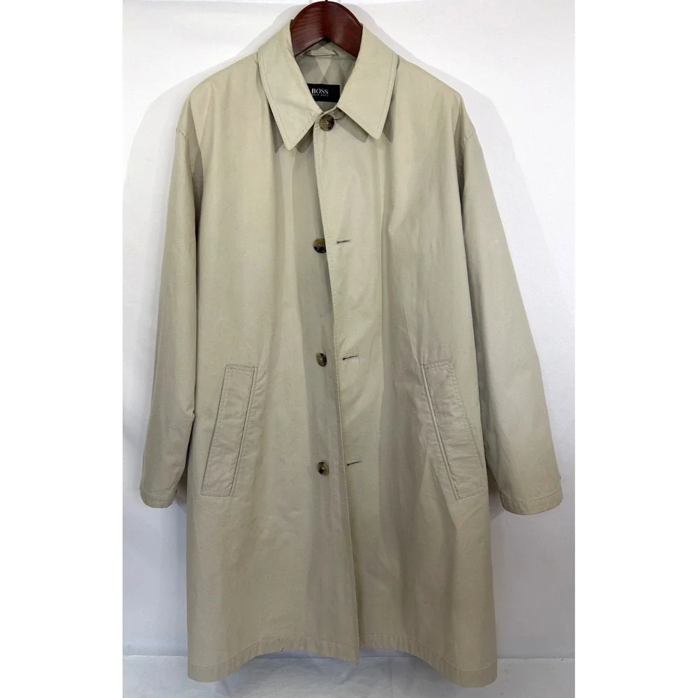 Hugo Boss Men's Beige 100% Cotton Solid Single Brest Trench Coat 44R